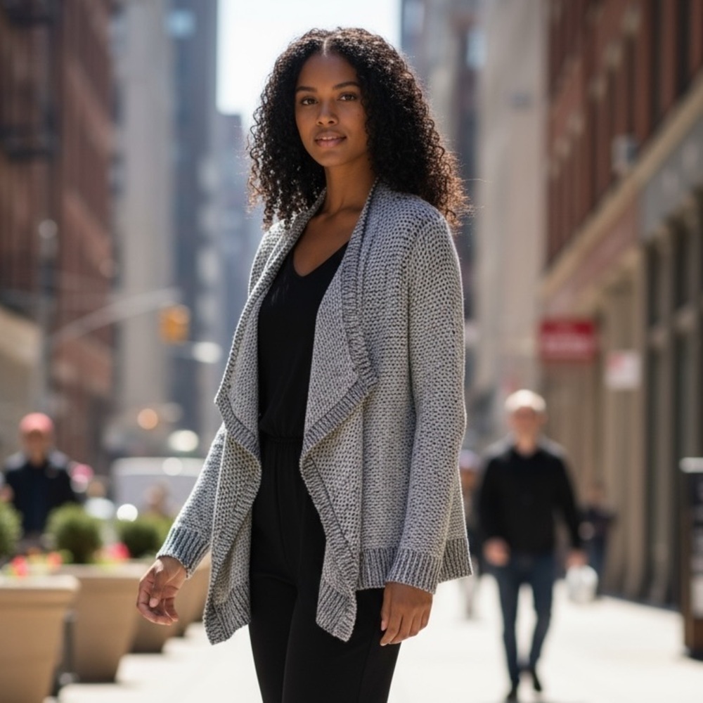Lou & Grey Draped Open Front Cardigan
